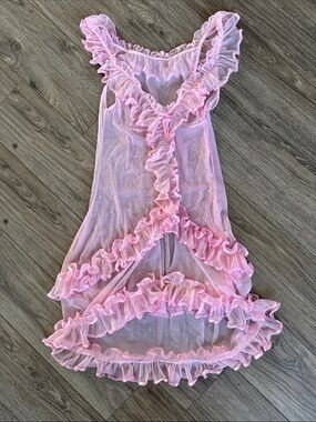 Ruffled Sheer Chemise Slip in Light Pink Sz Small